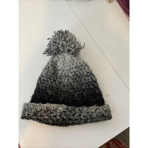 Black And White Ombré Handmade Crochet Beanie 18in Diameter Adult Medium Unisex
